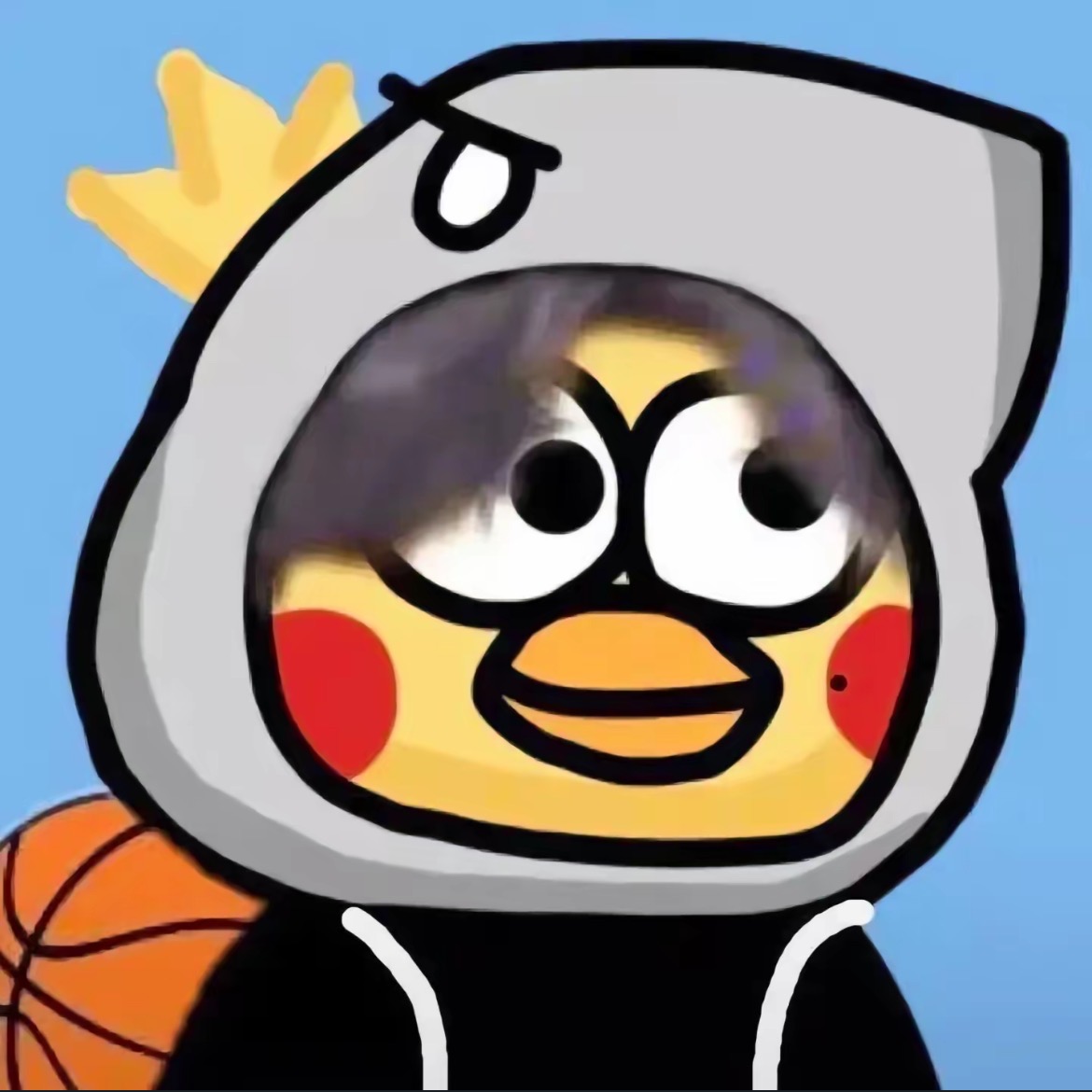 IKun mascot in hood with basketball