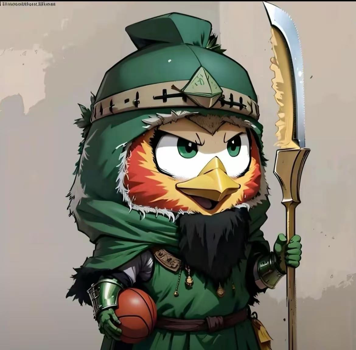 IKun warrior bird meme holding basketball and blade